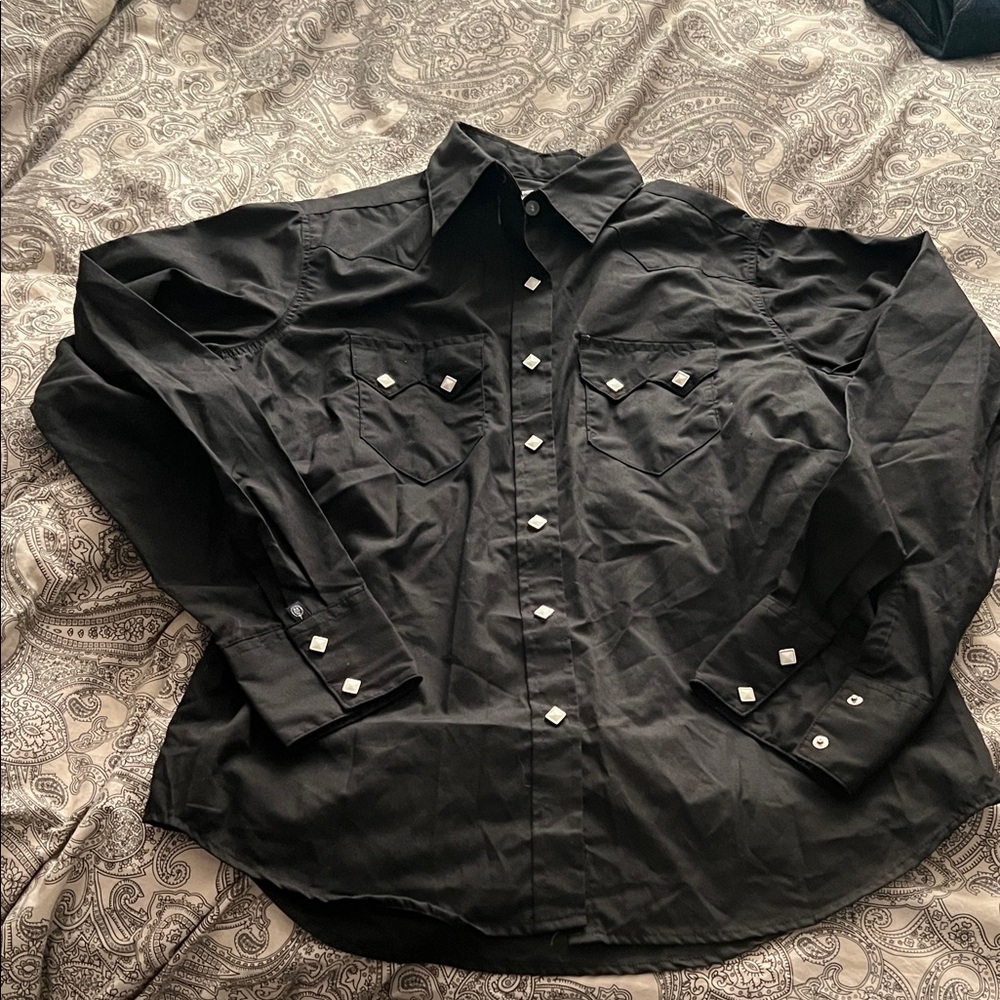 True vintage Tru-West Rockmount Ranch Wear men’s black pearl anap long sleeve S